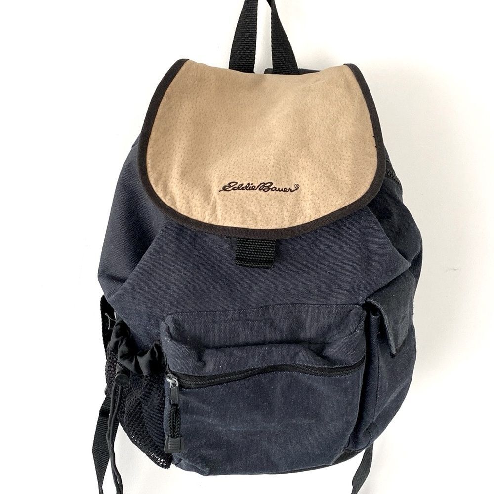 Eddie Bauer Navy Blue, Black, Tan Backpack Durable Functional  Outdoor Hiking OS